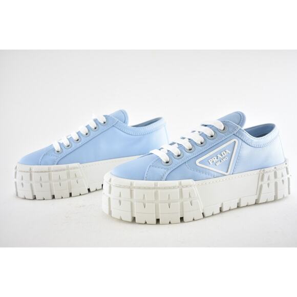 Prada Cielo Blue Nylon White Platform Lug Sole Flat Low Top Trainer Sneaker 37 - Picture 10 of 12
